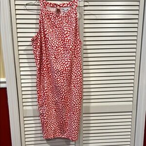 Red and White Cheetah Patterned Sleeveless Dress
